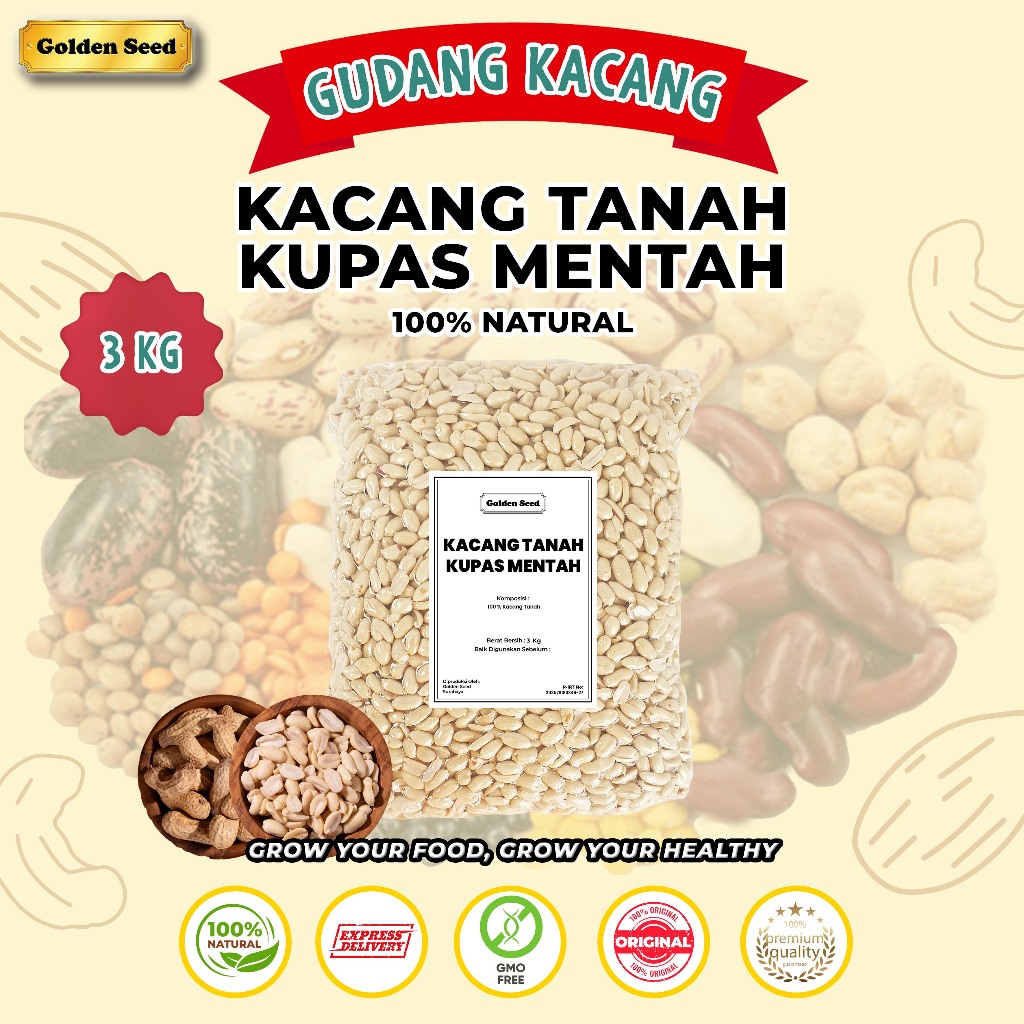3KG KACANG TANAH KUPAS MENTAH JUMBO / KACANG TANAH KUPAS MENTAH BESAR SIZE 25/29