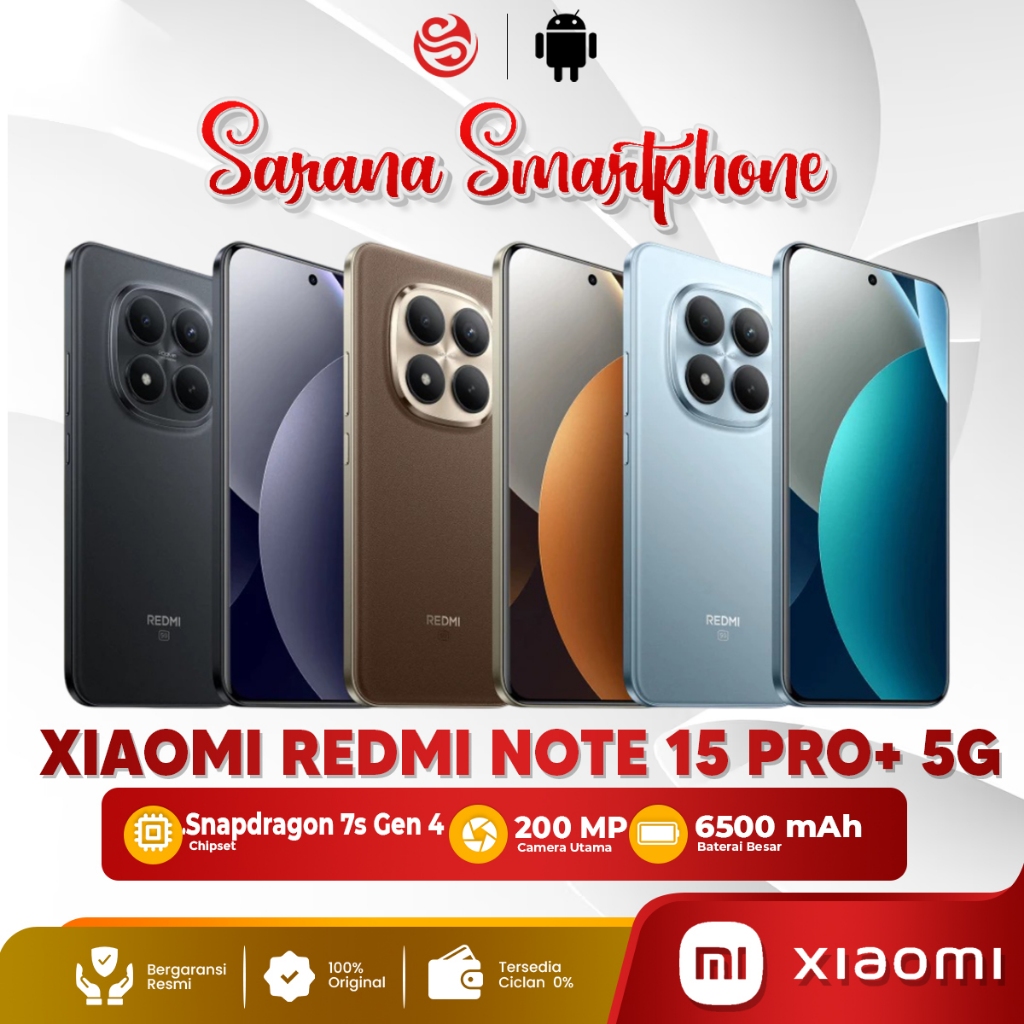 Xiaomi Redmi Note 15 Pro+ 5G 8/256GB 12/512GB Smartphone Android 200MP AMOLED 6500mAh Garansi Resmi