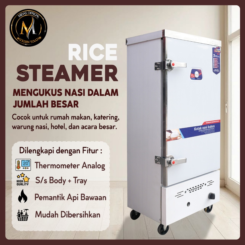Midas - Rice Steam Machine - Lemari Pemanas & Pengukus Nasi 12 dan 24 Tray Stainless Tebal MBG - Foo