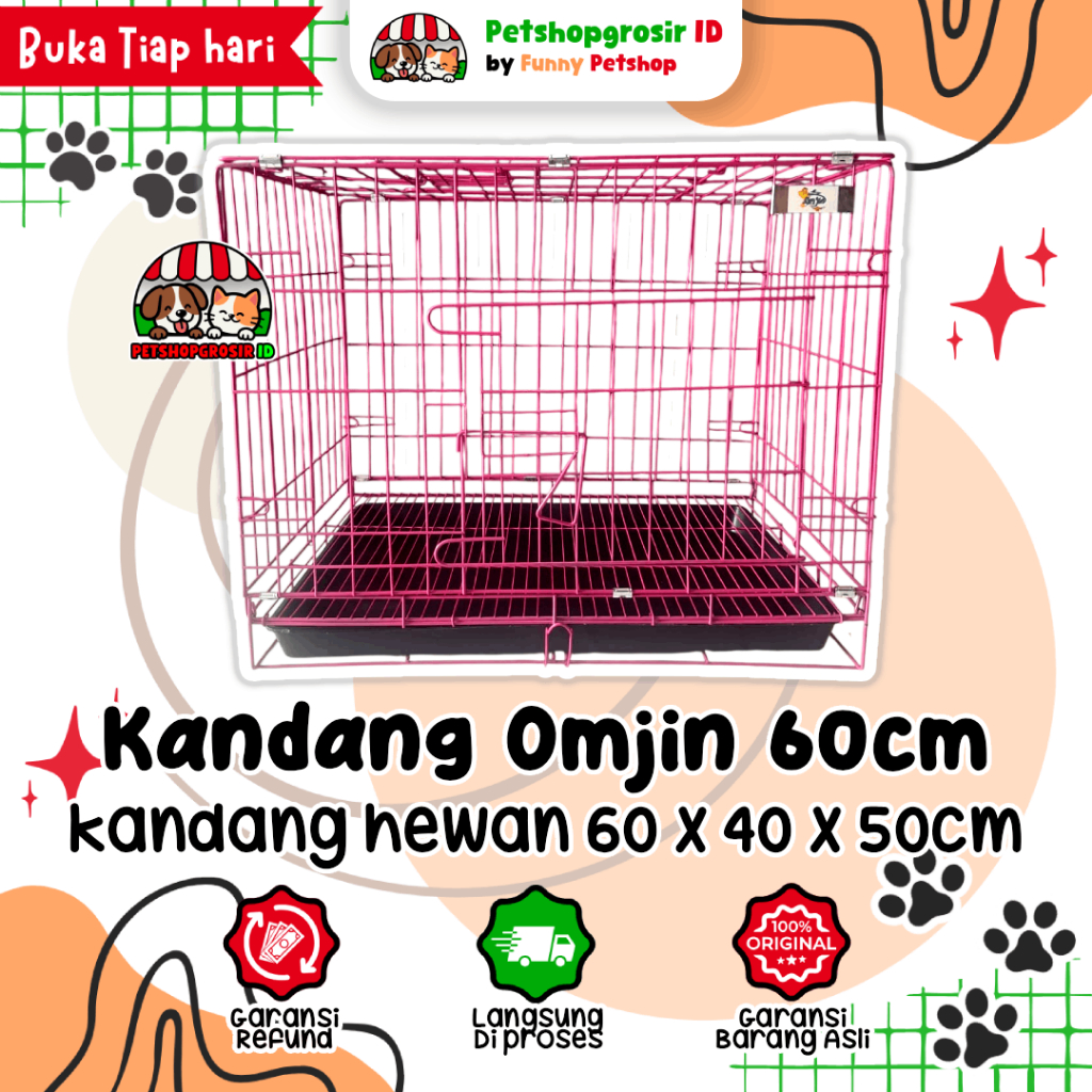 Kandang Omjin 60cm (40x60) Kandang Hewan Lipat Besi Tebal untuk Kucing & Anjing Kecil