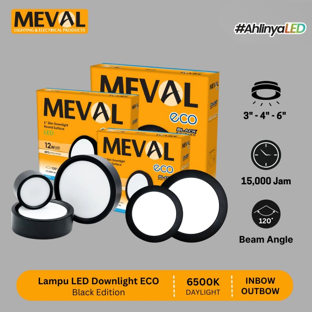 MEVAL Lampu LED Downlight ECO Model INBOW dan OUTBOW - Black Edition
