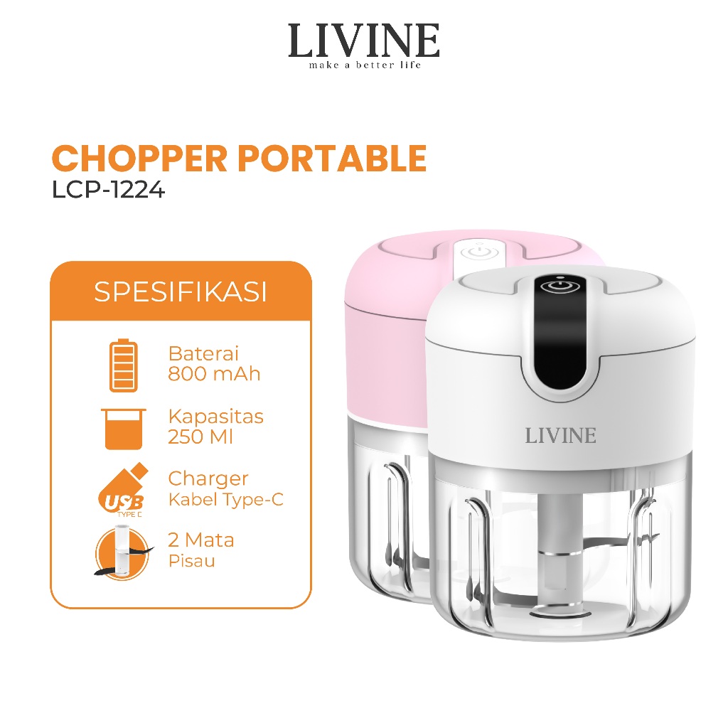 LIVINE Mini Chopper Blender 2 Mata Pisau 250ML Portable Blender Dapur Elektrik Serbaguna