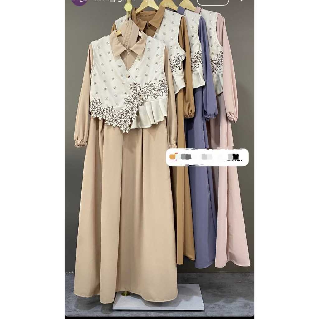 Gamis / dress muslimah / gamis rompi / korean style / gamis kerah / Vest bordir