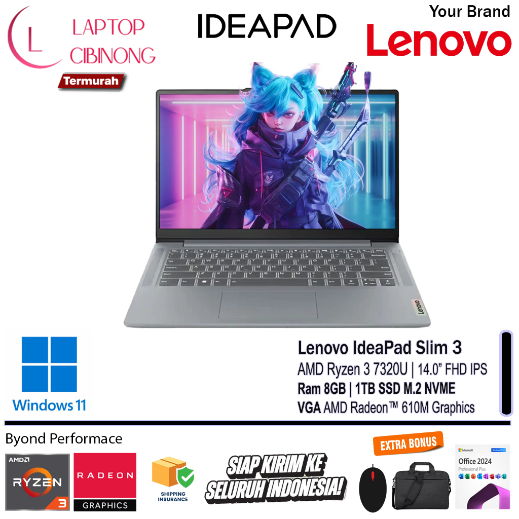 Lenovo Ideapad Slim 3 14 AMD Ryzen 3 7320U FHD IPS 1TB SSD Windows 11 Grey