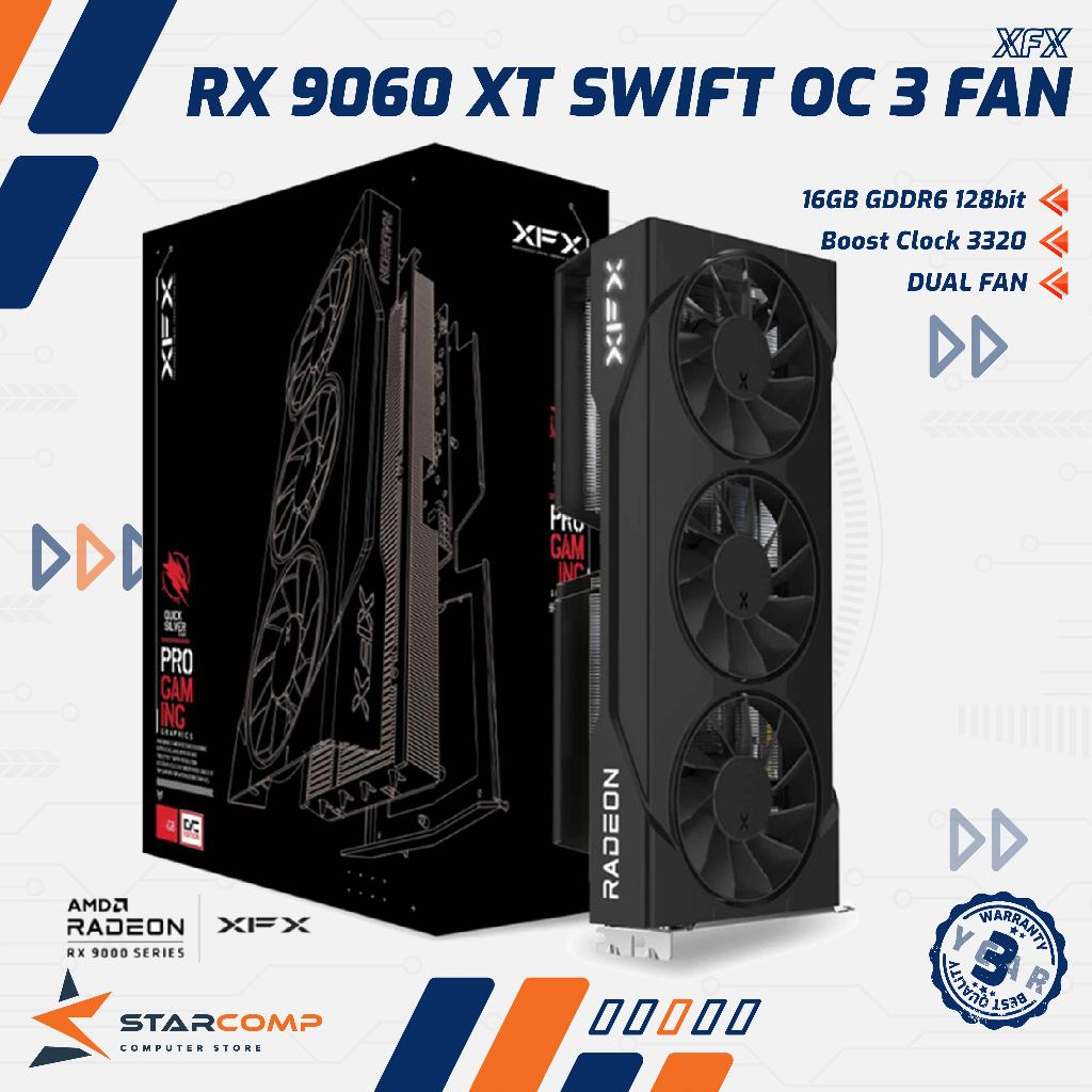XFX Radeon RX 9060 XT 16GB SWIFT OC 3 FAN BLACK