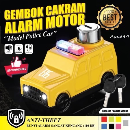 Gembok Cakram Alarm Motor Model Police Car / Kunci Gembok Cakram Alarm Motor