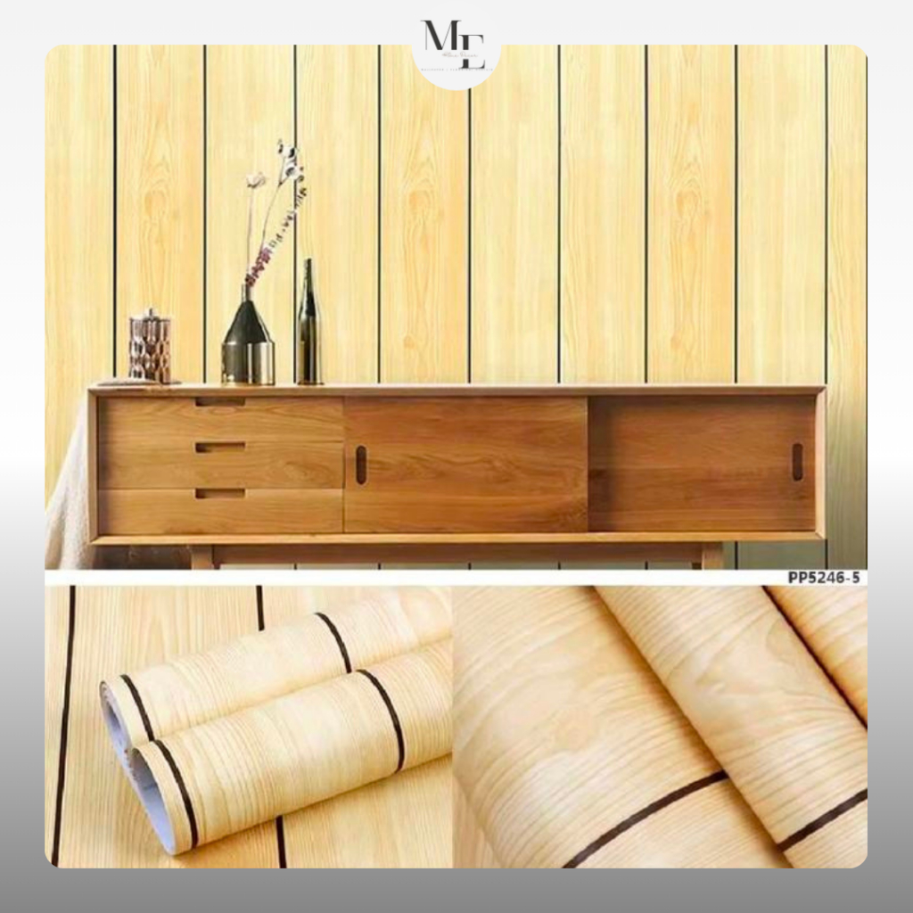 Wallpaper Stiker Sticker Wallsticker Dinding Motif Kayu Serat Garis Coklat Kuning Wood Minimalis CY 