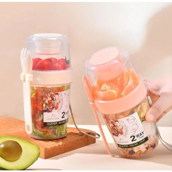 MH - SALAD CUP 2 WAY - TEMPAT SALAD BUAH - TEMPAT SALAD SAYUR - SALAD BOWL - TEMPAT BEKAL BUAH 2 LAYER