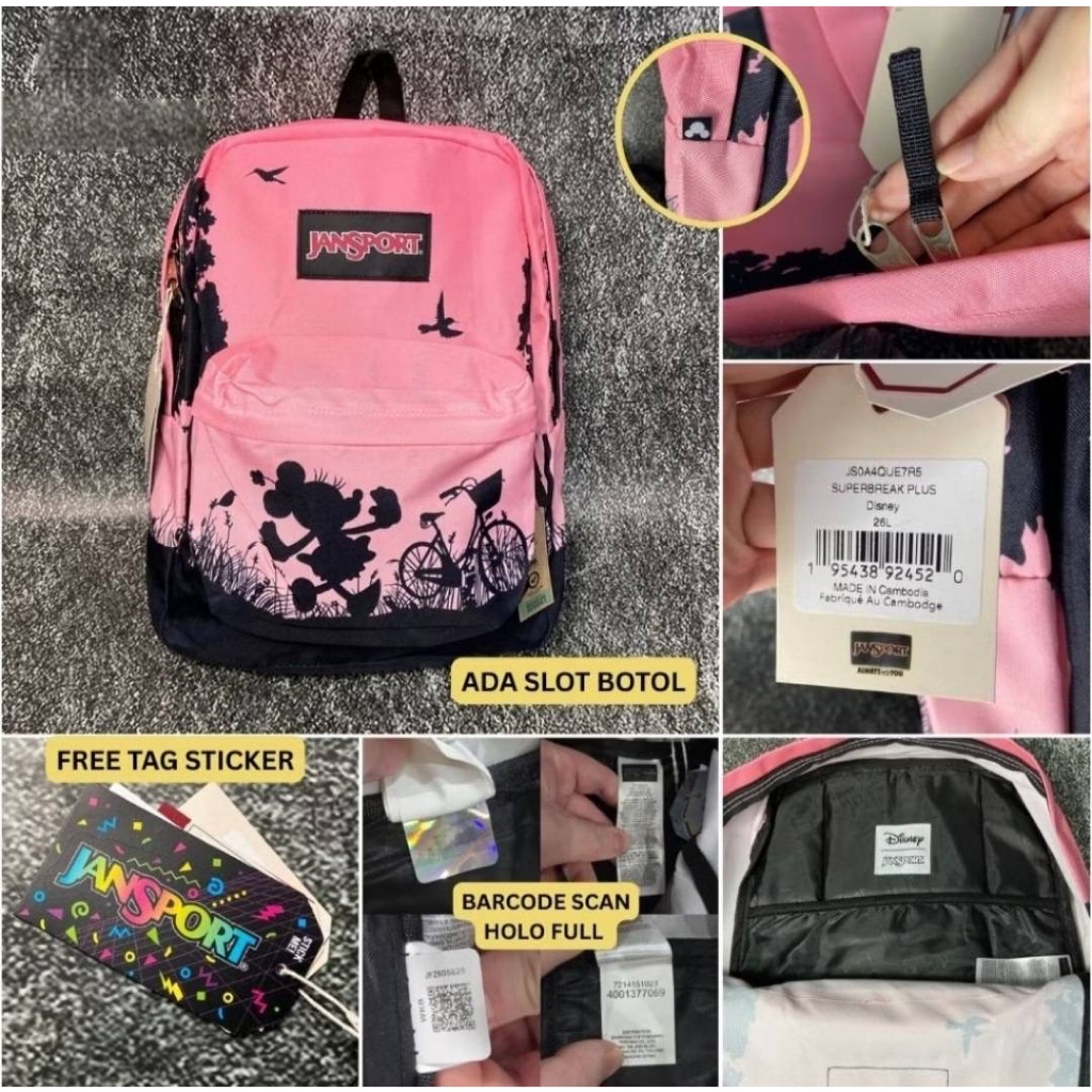 TAS RANSEL JS JANSPORT SPORTS BAG DISNEY MOTIF ORIGINAL PINK BACKPACK / TAS RANSEL WANITA / TAS RANS