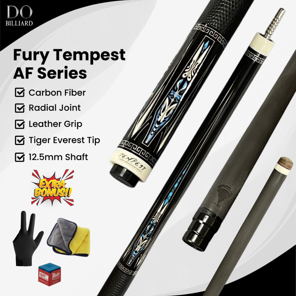 Stick Billiard FURY TEMPEST AF SERIES Leather Grip Low Deflection Carbon Fiber Shaft / Stick Fury Te