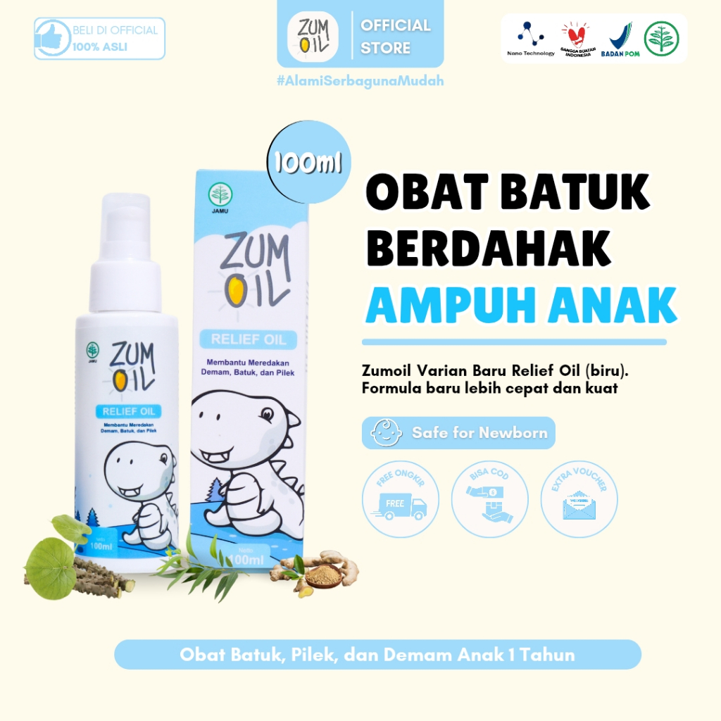 Zumoil Relief Oil (Biru) - Obat Batuk, Pilek, dan Demam Anak 1 Tahun