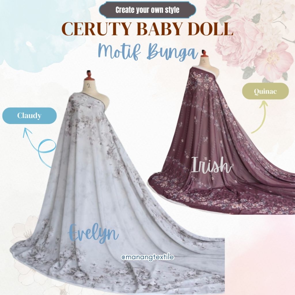 Kain Meteran Ceruty Babydoll Premium Bahan Baju Gamis Perempuan Motif Bunga Cantik
