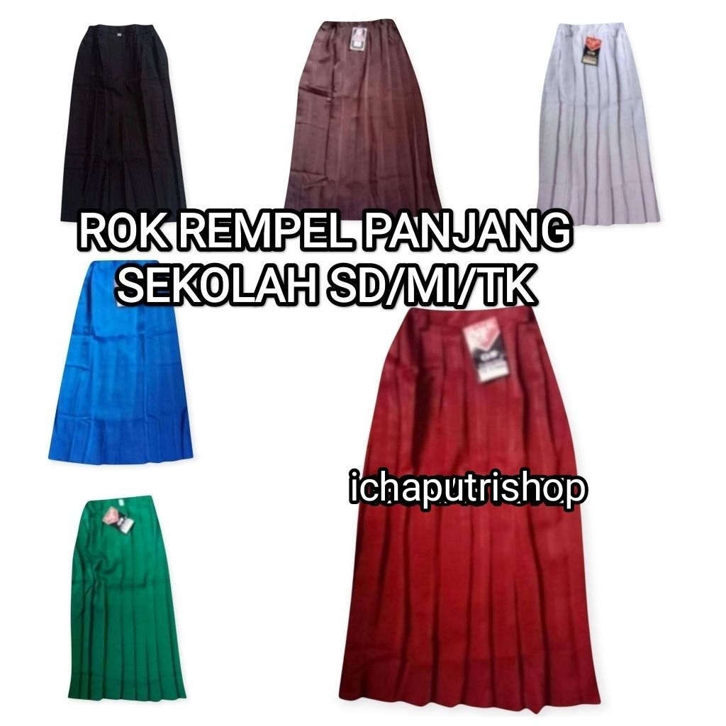 Rok/maxi seragam sekolah SD/MI panjang karet pinggang perempuan/seragam sekolah SD MI TK