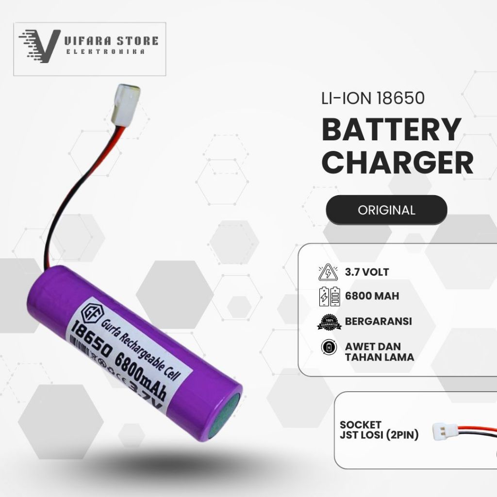Baterai 18650 3.7V-JST Losi Kapasitas 6800 mAh 2 Pin-Original