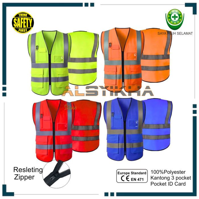 Rompi Safety Proyek KANTONG Resleting Rompi Safety Proyek ID Holder Rompi reflektif