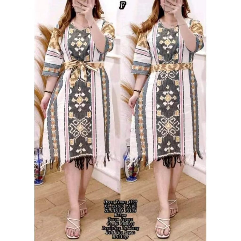 DRES TUNIK TENUN WANITA ETNIK, BAJU PESTA, BAJU GEREJA