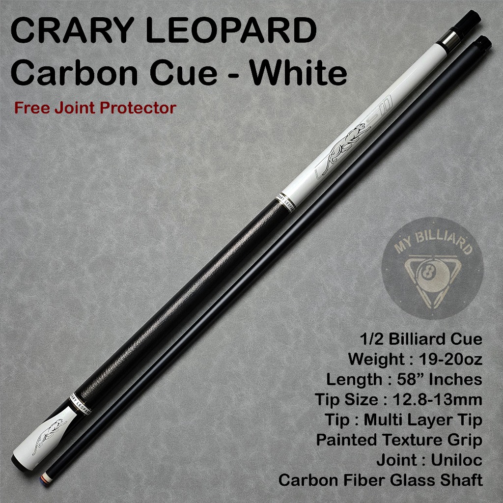 Stick Billiard Carbon Crary Leopard Cue Carbon Fiber Glass Graphite 13mm Black - Stik Billiar Karbon