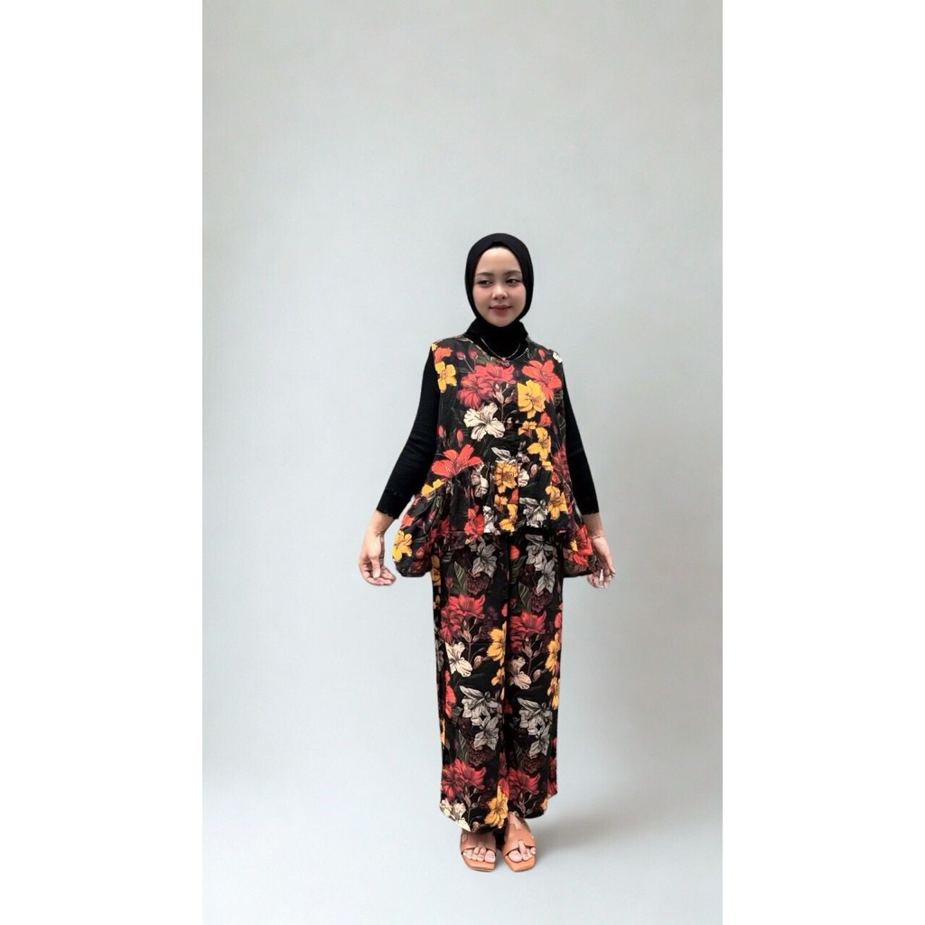 oneset setelan wanita celana panjang motif bunga