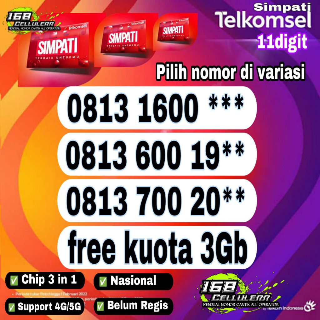 nomor cantik simpati 11 digit nomor super 0813 1600