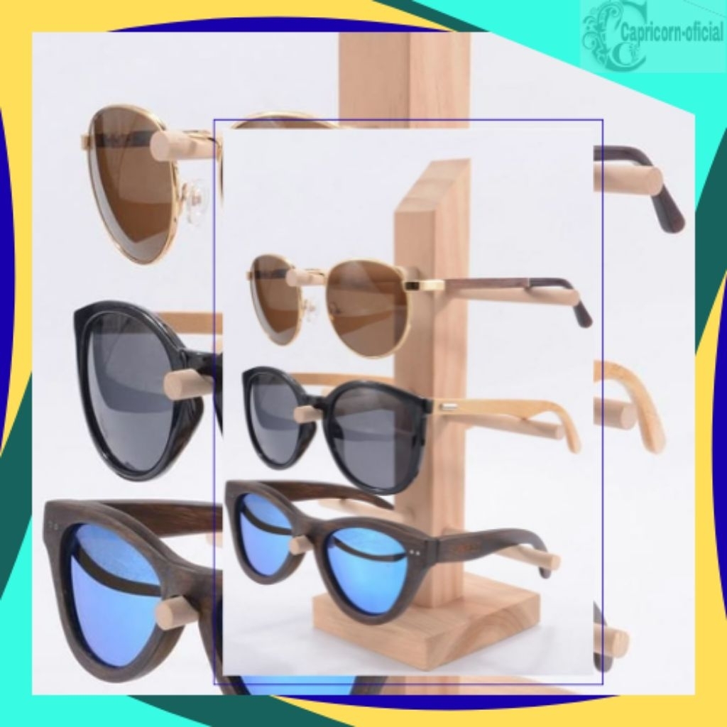 Rak display kacamata kayu, kacamata, tiga susun,