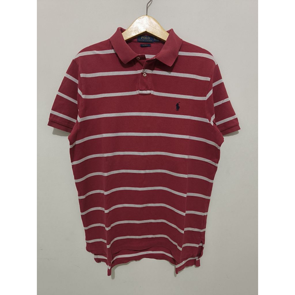 Polo Shirt by Polo Ralph Lauren Red Stripes White XL