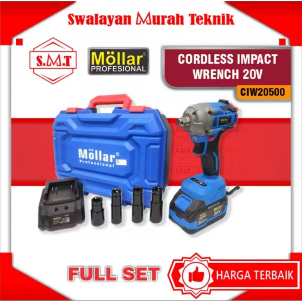 Mollar CIW20500-U (Unit Only) Cordless Impact Wrench 500 Nm Alat Buka Baut 20V CIW-20500 GEN-3 (Full