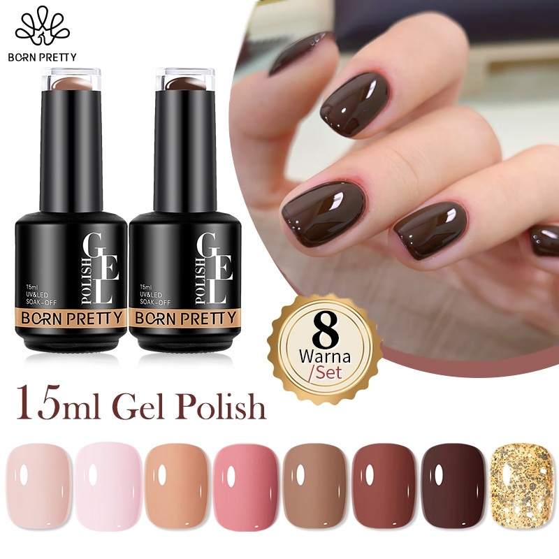 BORN PRETTY Coffee Brown Warna Kutek Gel Set 8 Colour Nail Gel Polish Set UV LED Gel Polish Nude Cat