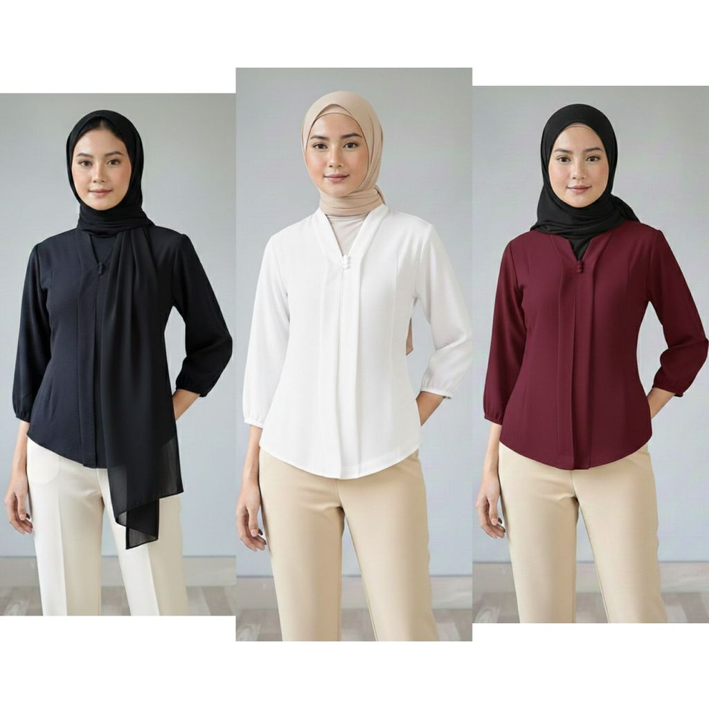 Baju Atasan Wanita Hijab Polos Simple Elegan Banyak Warna Viral Tiktok Premium Adem Untuk Kerja Leba