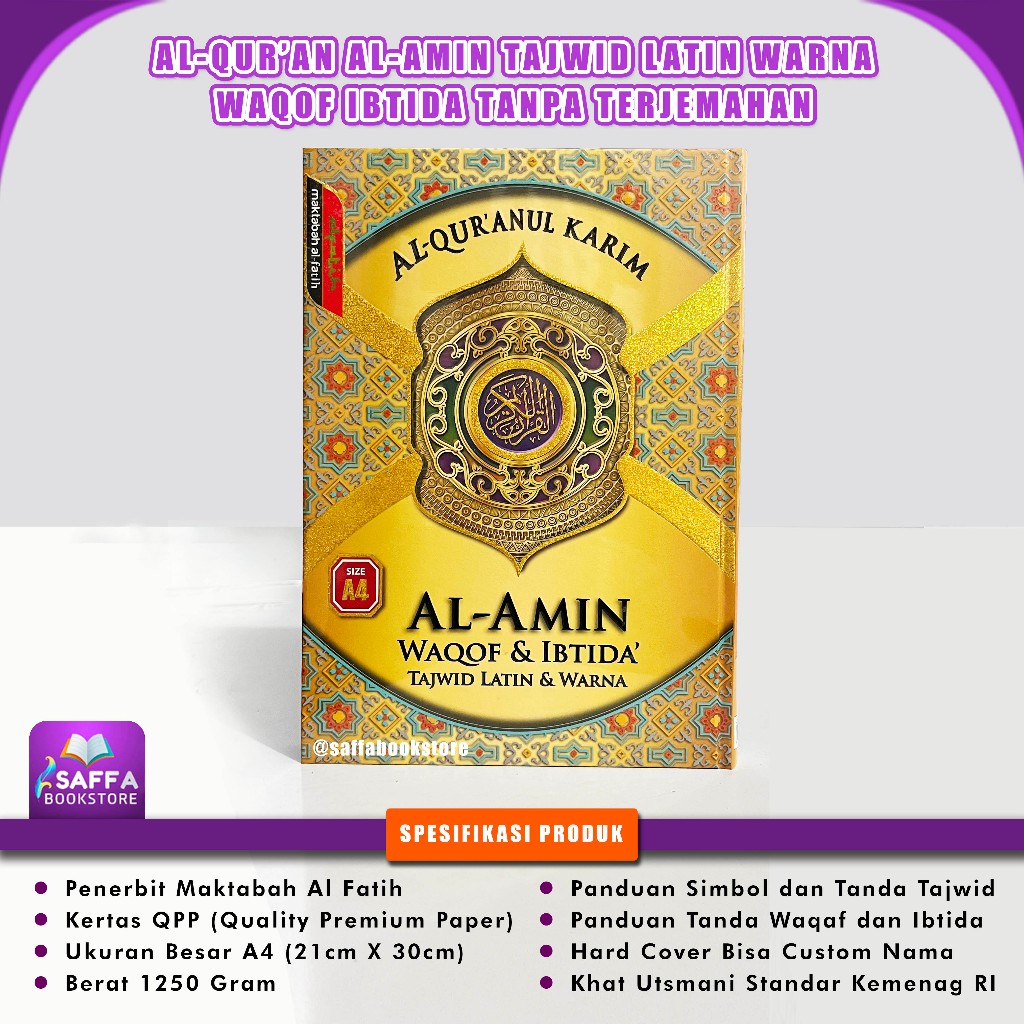 Al Quran 30 Juz Lengkap Al Amin Waqof & Ibtida Tajwid Warna A4 Alquran Non Terjemah Ukuran Besar