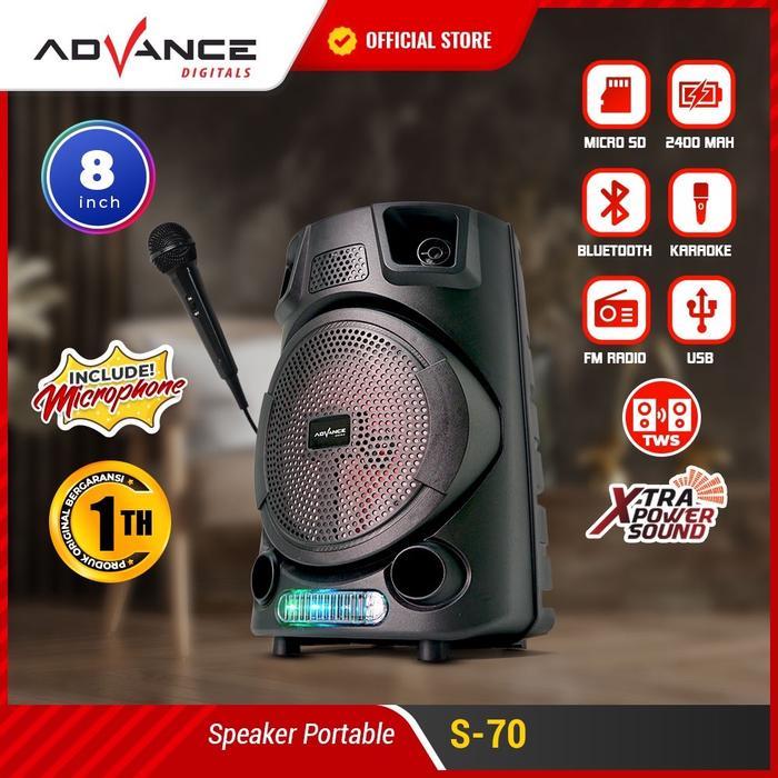 Speaker Advance S70 Bluetooth Karaoke 8 Inch + Mic | Speaker Aktif Portable Super Bass