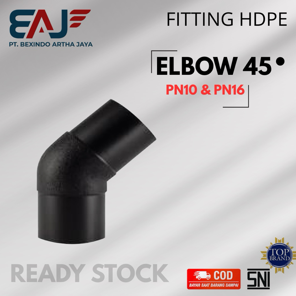 Elbow Pipa Hdpe 45* Ukuran 16 Inch atau 400  mm PN 10 | Elbow Fitting Pipa Hdpe | Distributor  Resmi