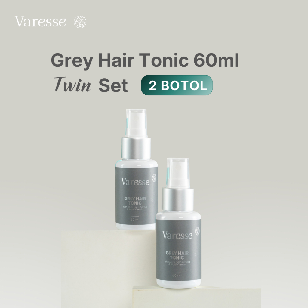 Varesse Grey Hair Tonic 60 ml 2 Botol - Menghitamkan Rambut Uban, Mempercepat Pertumbuhan Rambut, Me