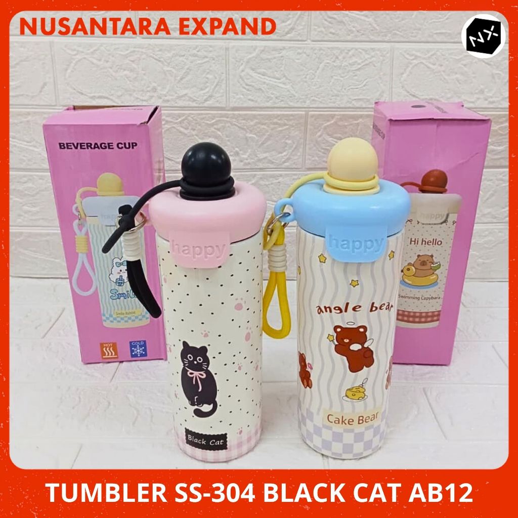 Tumbler Stainless Botol Termos Penyimpanan Air Panas Dingin Tahan Lama Motif Kucing Lucu