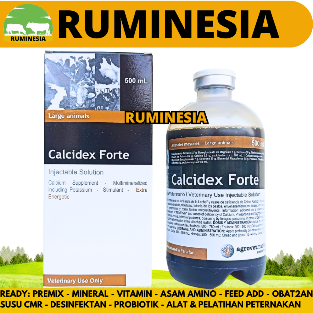 CALCIDEX FORTE 500 ML AGROVET - Obat Hewan Ketosis Milk Fever Ambruk Ternak Sapi Kuda Kambing Babi