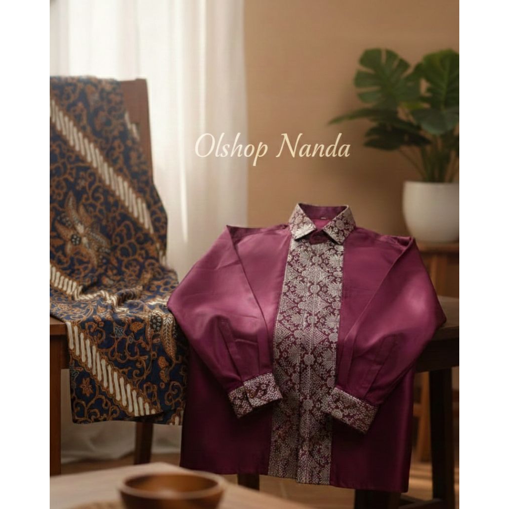 KEMEJA pria satin kondangan kombinasi songket berlapis Furring,,