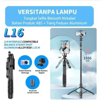 MURAH Tripod Selfie Stick L16 TONGSIS TRIPOD BLUETOOTH SELFIE STICK REMOTE KAMERA DSLR 1530 MM