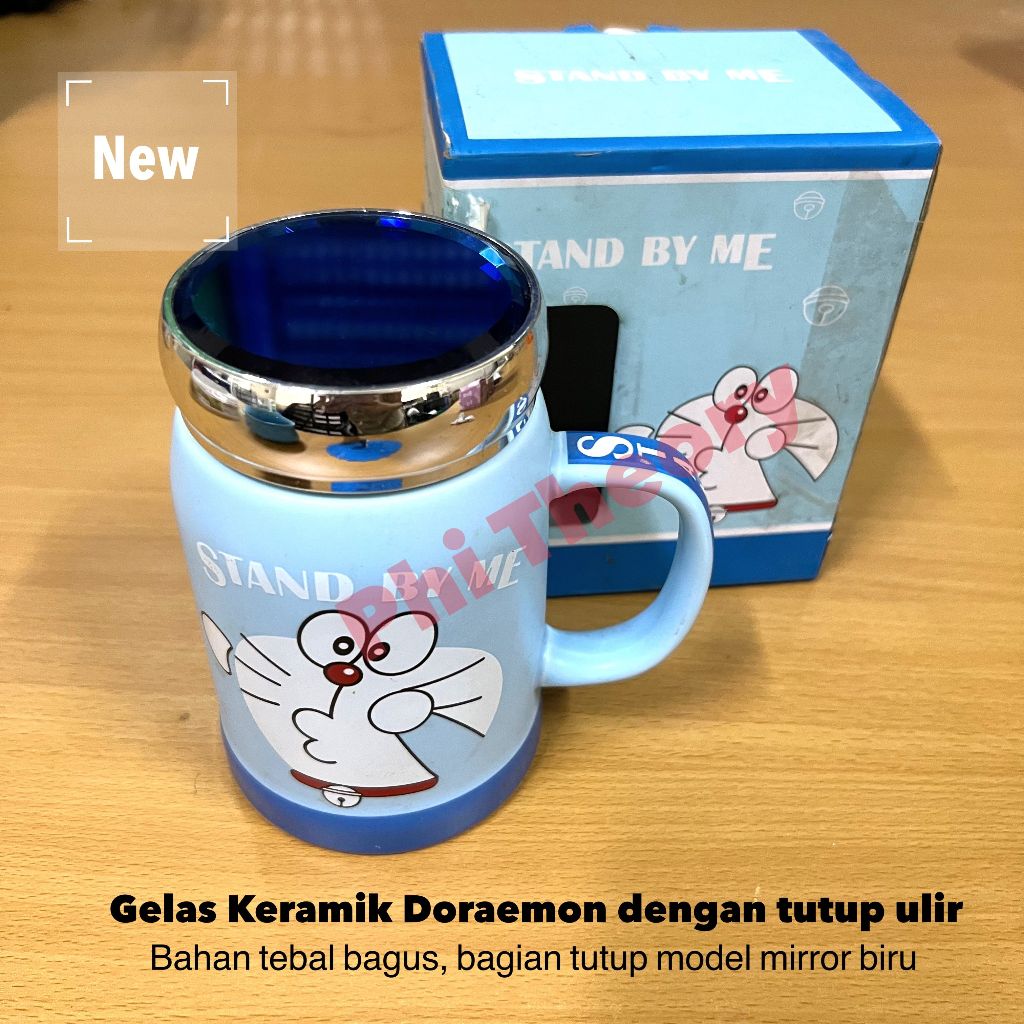 Mug Gelas Keramik Doraeman dengan tutup