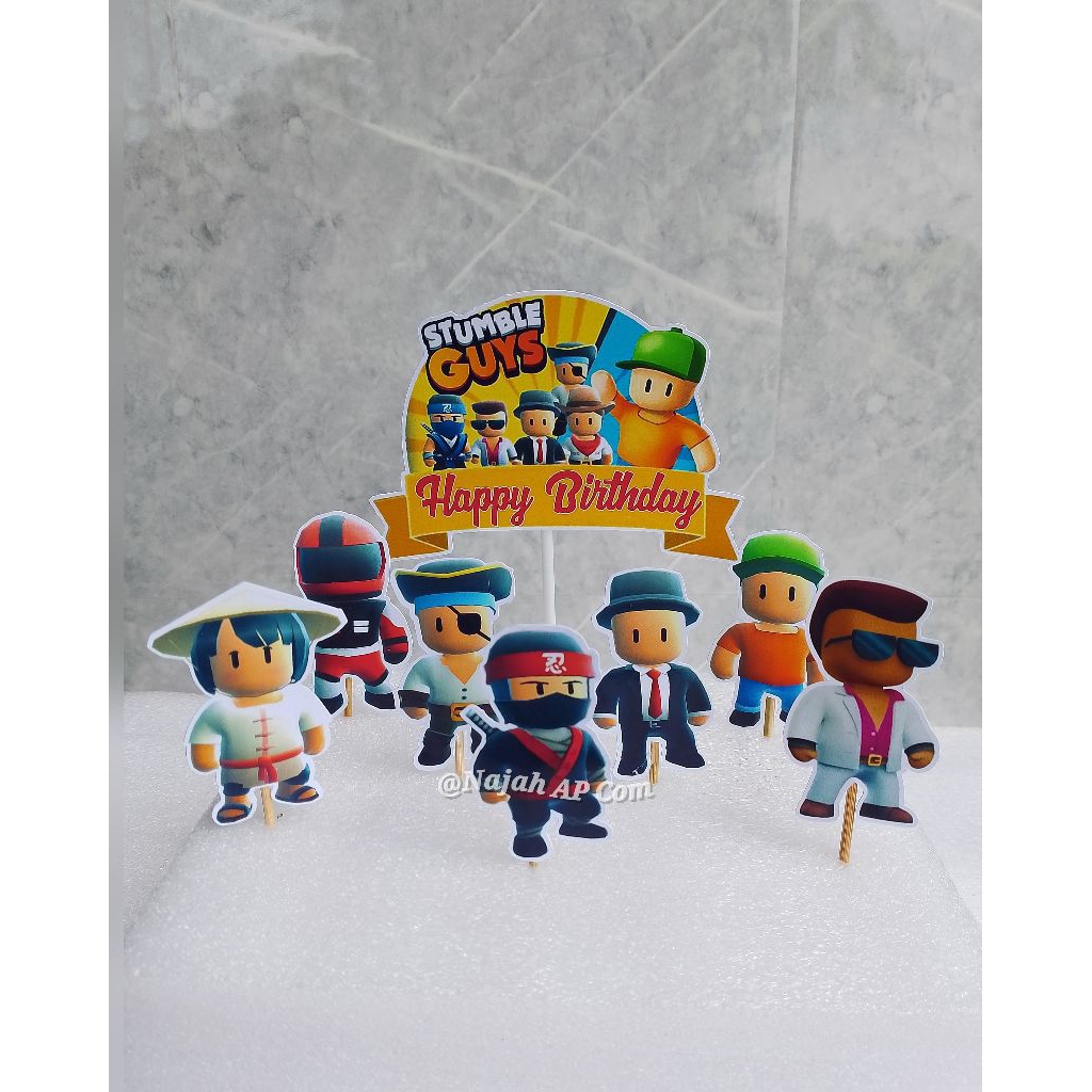 Topper Stumble Guys / Topper cake karakter Stumble Guys / Topper Happy Birthday / Topper kue Ulang T