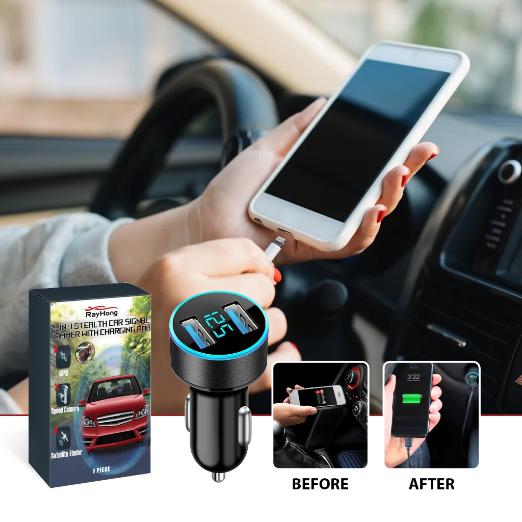 RAYHONG 2-In-1 Stealth Car Signal Jammer With Charging Pod 1pcs Charger Mobil 2in1 Display Digital D