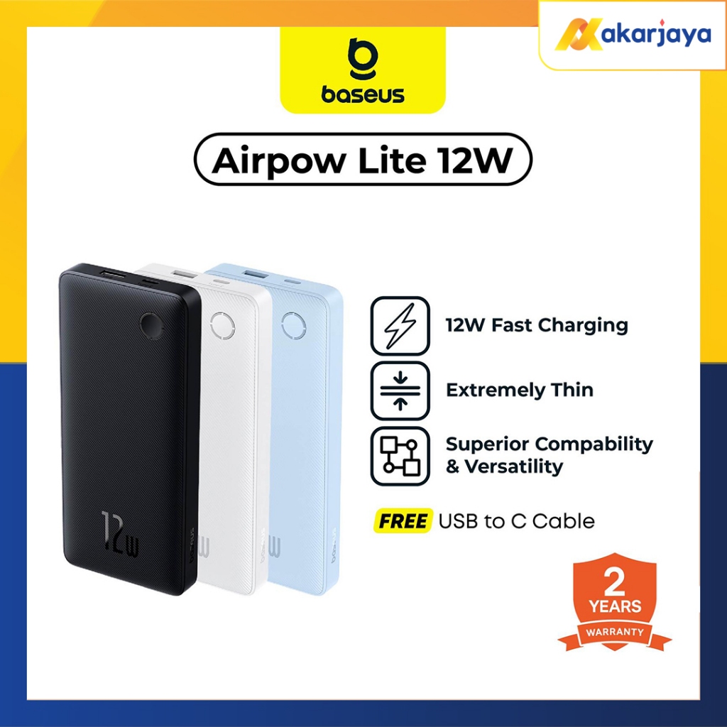 Baseus Airpow Air Lite Powerbank 10000mAh 12W PD Input Type C & Output Type C & USB Ultrathin Slim 1