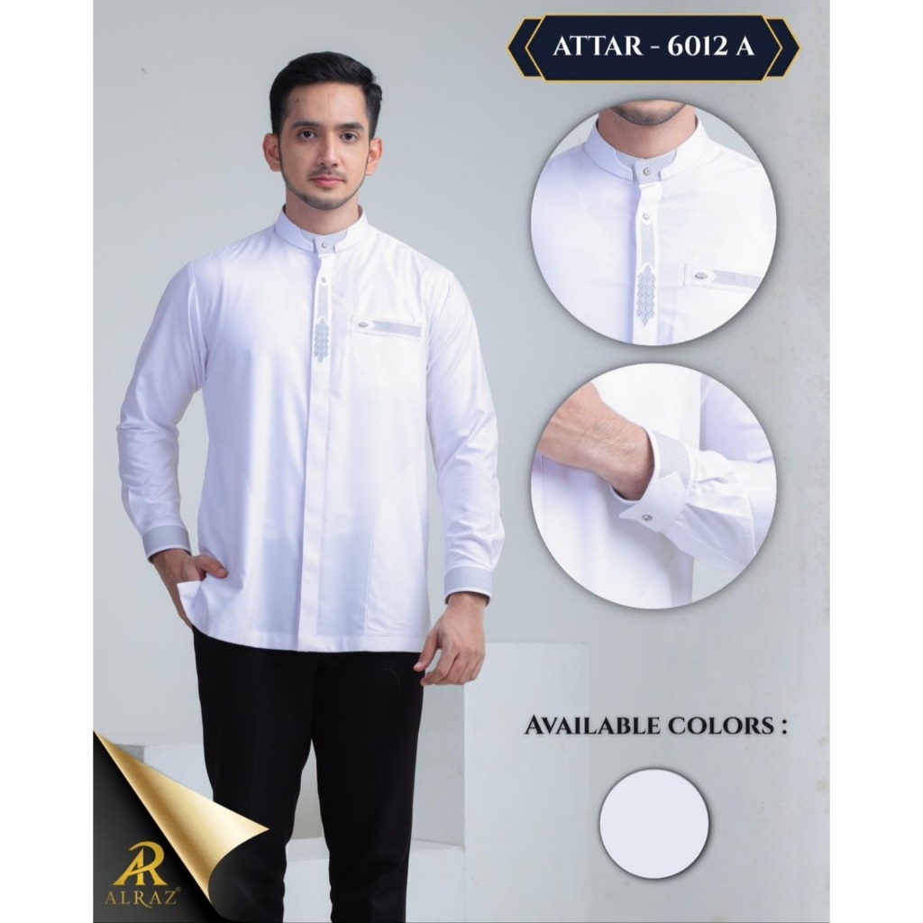 KOKO AL RAZ Putih (Attar-Fs) Panjang Manset | Baju Muslim Al Raz Lengan Panjang