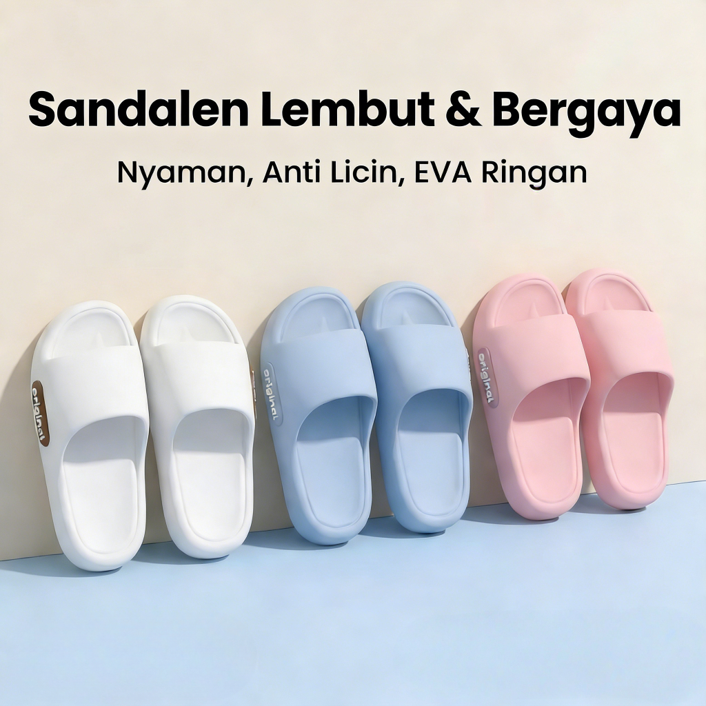 Sandal Wanita Jelly EVA Empuk Anti Slip Sol Tebal 3.5cm - Sandal Slop Ringan Tahan Air