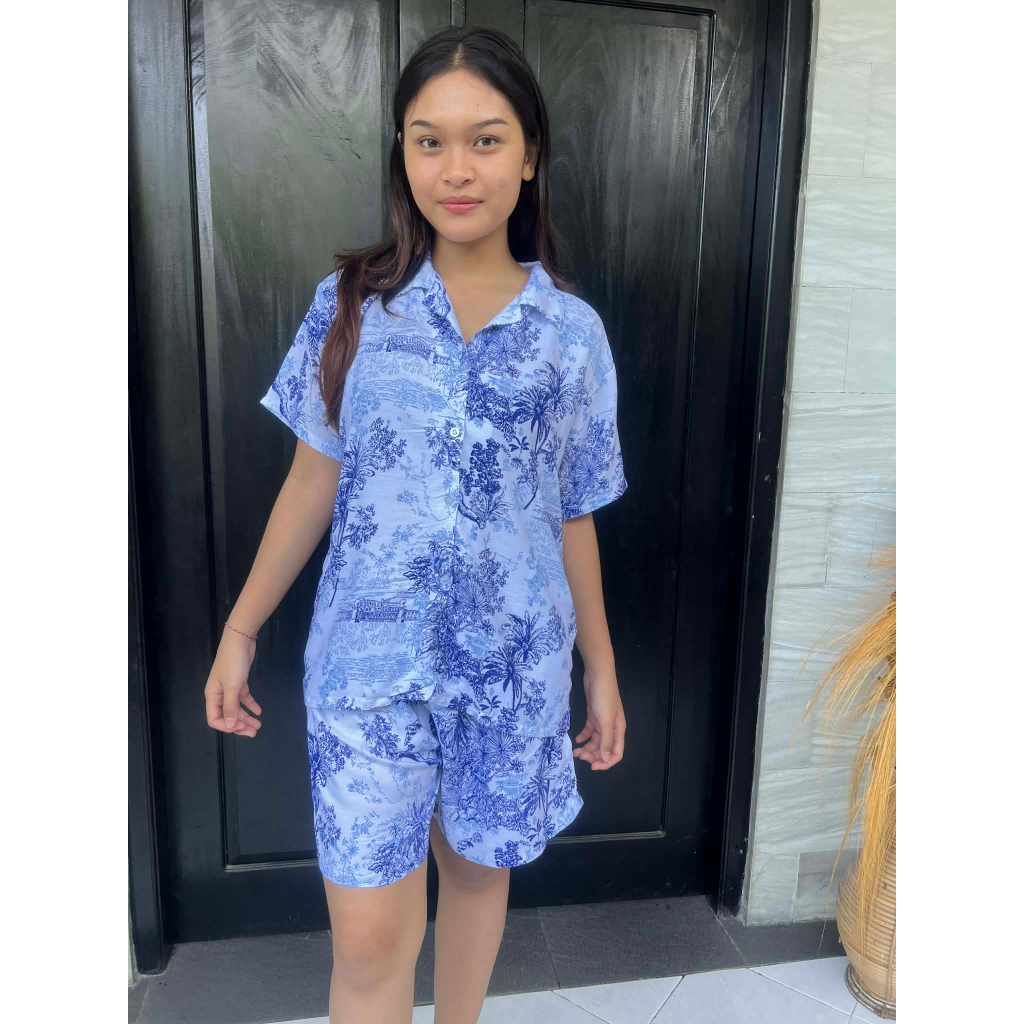 One set kameja Setelan baju Wanita  motif Macan  Setelan Rayon Bali Di Jamin Real pict Harga Produks