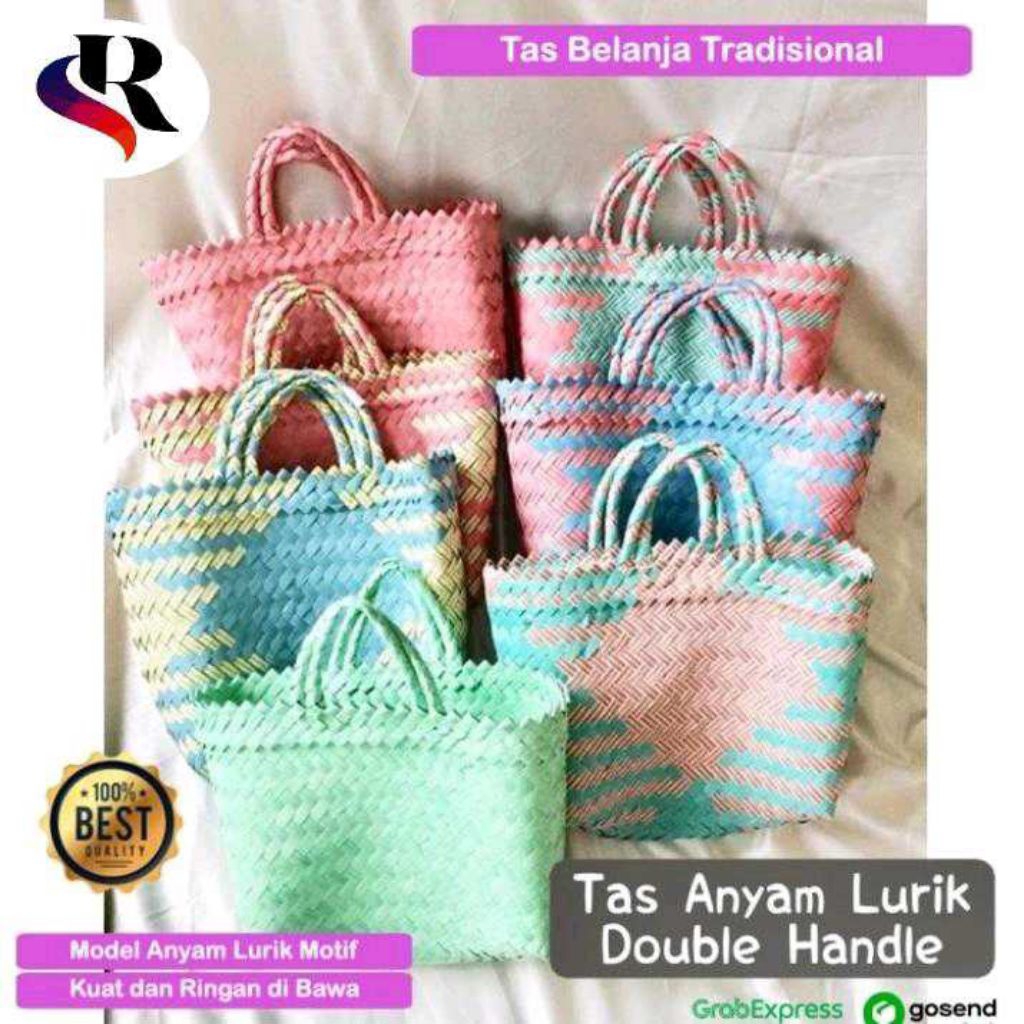 Tas Belanja Anyaman Lurik Jumbo Besar Sedang Premium Tas Kerajinan Tangan Anyam Plastik Tradisional 