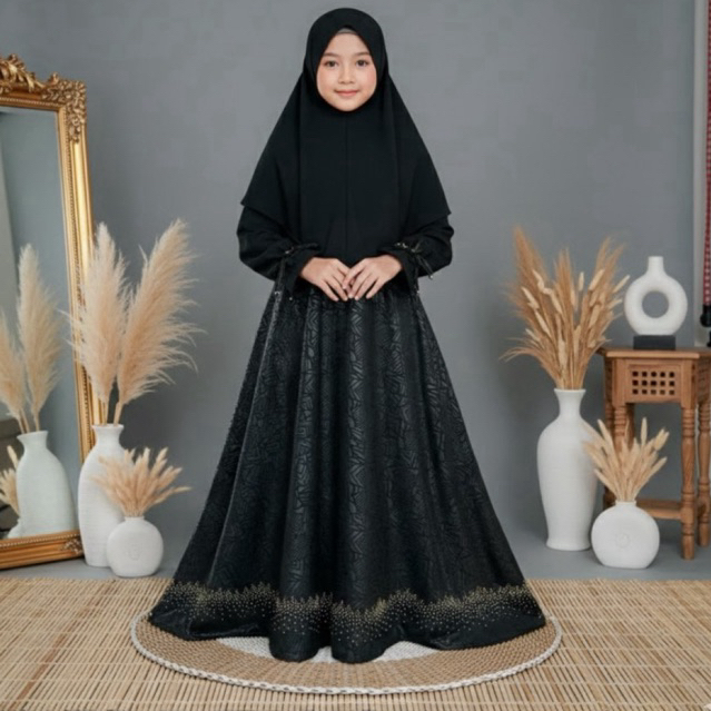 ABAYA EMBOS ANAK DAN DEWASA  PAYET MEWAH TERSEDIA UKURAN 1-12 TAHUN S - XXL