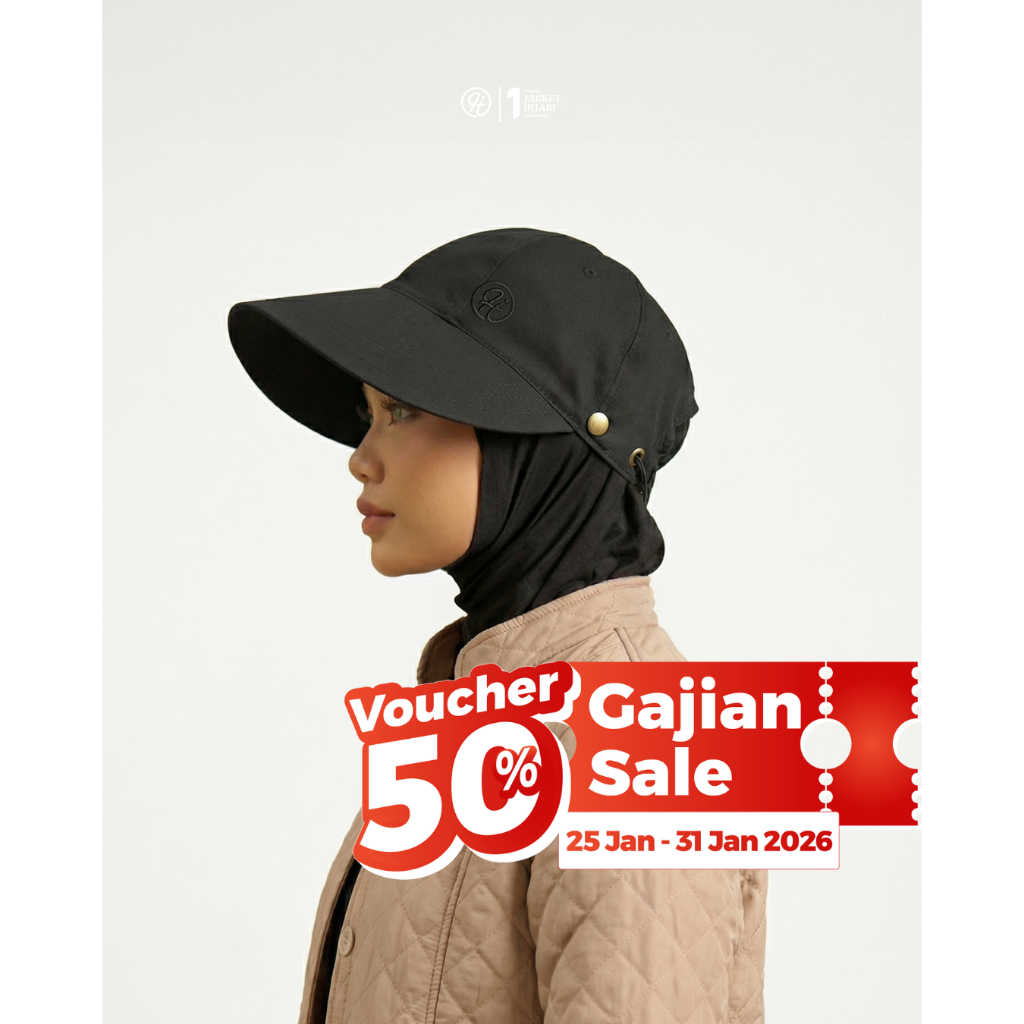 HJ Visor Hat – Topi Visor Hijab Wanita Olahraga Umroh Haji Anti UV Twill Cotton Hitam Adjustable Ade