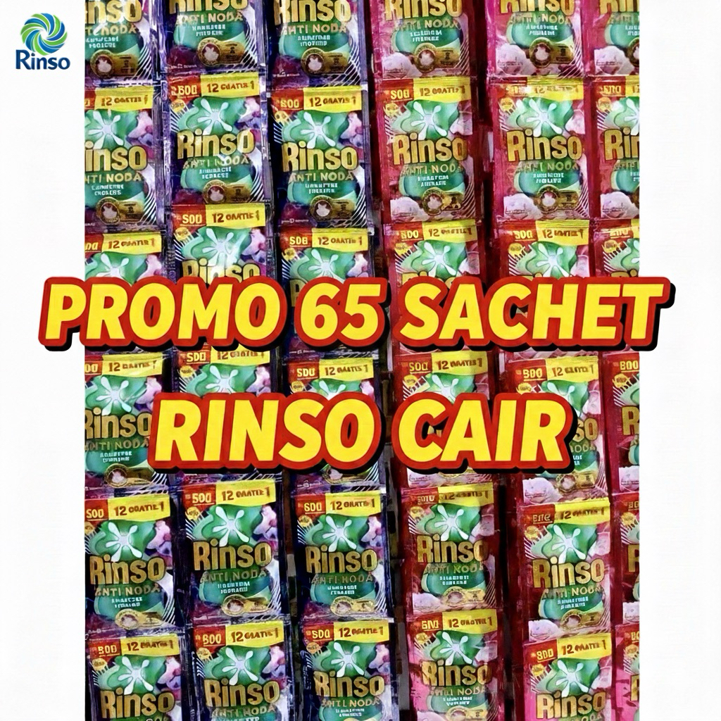 65 SACHET RINSO CAIR GROSIR MURAH PEWANGI PENCUCI BAJU