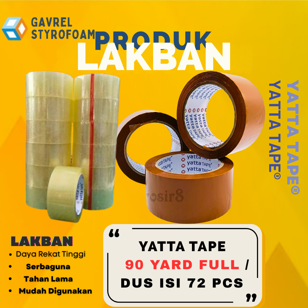 Lakban Yatta Tape bening & coklat 48 mm x 90Yard (1 Dus 72 Roll) TERMURAH