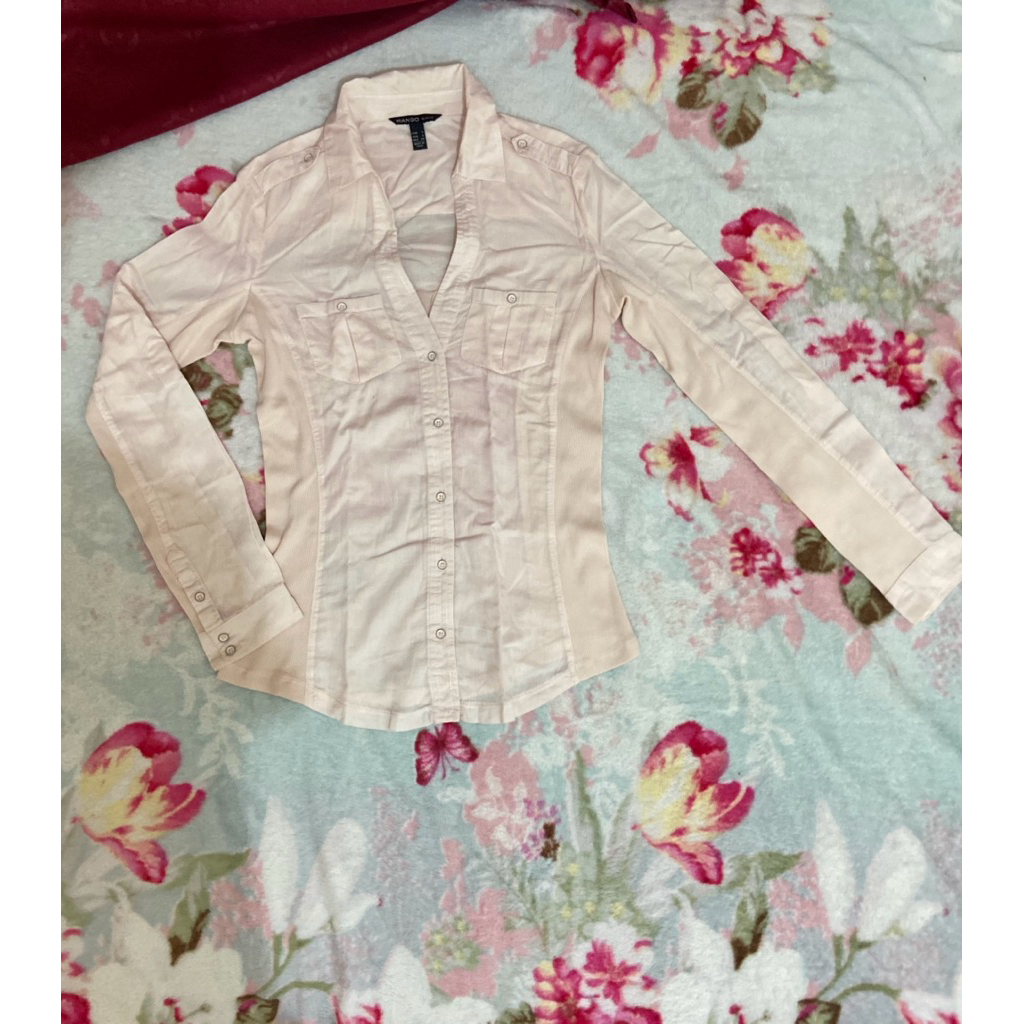 Preloved kemeja mango bodysuit || Preloved shirt mango soft pink