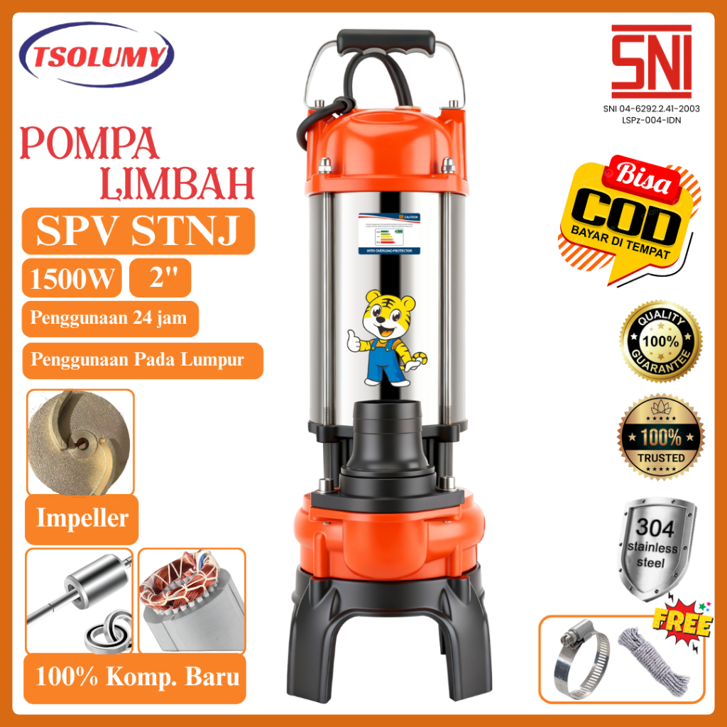 Tsolumy Pompa Celup SPV-1500ST &  SPV-1500 STNJ Pompa Lumpur Padat Pompa Industri Pompa Limbah Banji